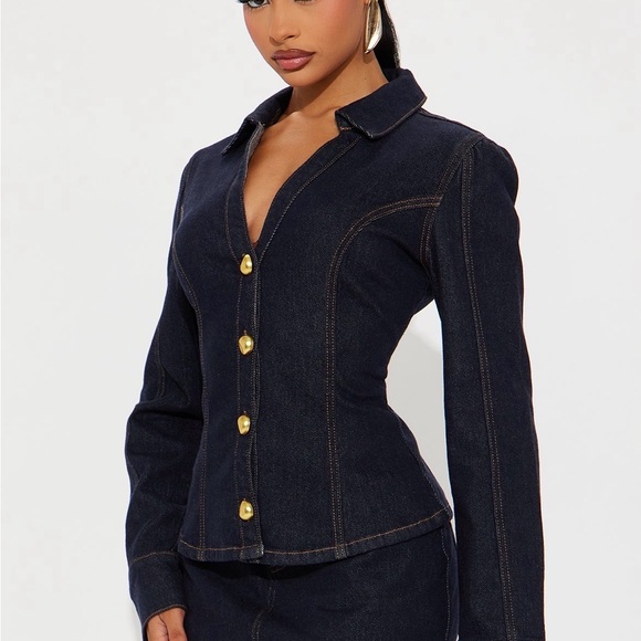 Fashion Nova Black Denim Jacket and Skirt Set - Picture 2 of 4